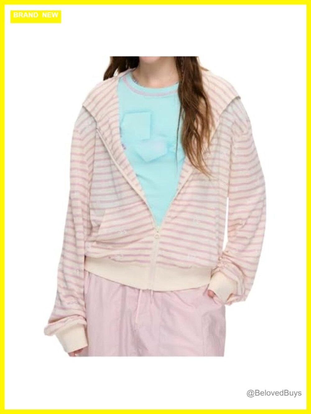 Striped Zip Up Hoodie Cute Kawaii Y2K Teen Girls Sweatshirt Lightweight Grunge